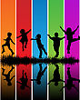 Rainbow silhouette of kids playing